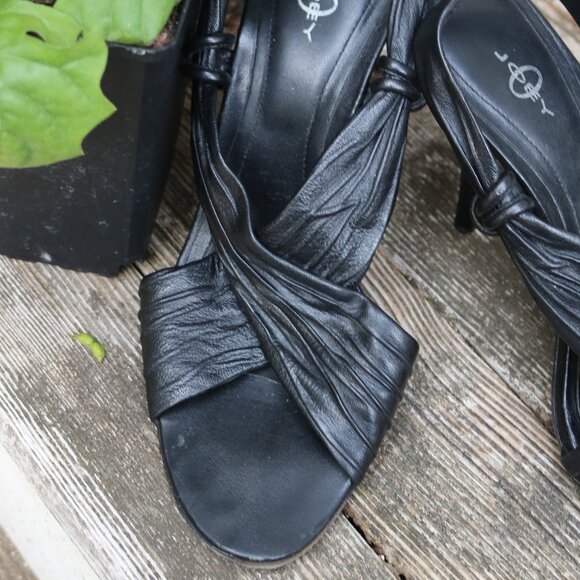 Joey O Black Leather Pleated Criss Cross Sling Back 4" Heels Sz 8.5 - Picture 3 of 7